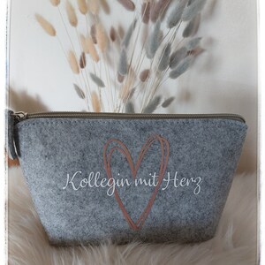 Kosmetiktasche Kollegin mit Herz Filz Tasche Geschenk personalisiert Kollegin  personalisiertes Geschenk