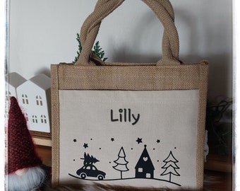 Jutetasche | Weihnachten | Geschenktasche | personalisierte Tasche | Jute Midi Bag | Name | Geschenkverpackung