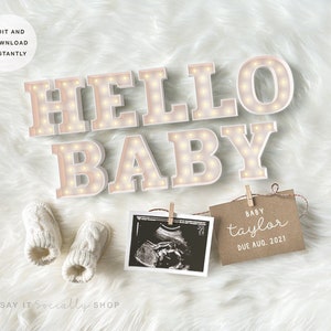 Digital Pregnancy Announcement for Social Media - Editable Template, Hello Baby Neutral Announcement
