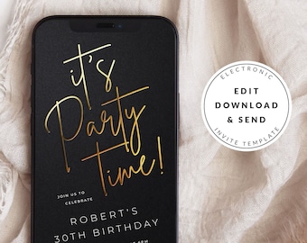 Gold Foil Text Message Invitation, Editable Instant Download, Modern Any Age Birthday, Mobile Phone Event, Electronic Party, Digital Invite