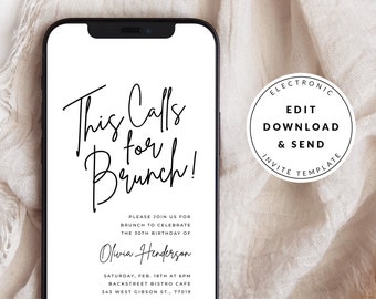 Modern Digital Birthday Brunch Invitation Template, Editable Mobile Invite, This Calls for Brunch, Simple Minimal Brunch Party Text Evite