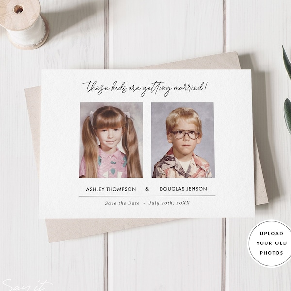 Funny Save The Date Template With Photo from Childhood, Printable Digital Download, Unique Save the Date Wedding Postcard, Fun DIY Cards