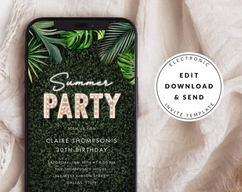 Marquee Summer Party Invitation, Digital Mobile Text Message Invite, Tropical Invitation, Pool Party, Beach Invitation, Hawaiian Luau Invite