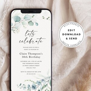 Floral Custom Mobile Invitation, Any Event, Electronic Digital Invite Download, Retirement Party, Housewarming Party, DIY Text Message Evite