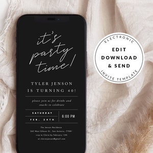 Minimal Modern Party Digital Invitation Template, Mobile Invitation, e-invite Phone Invitations, Simple Black and White Text Message Invite