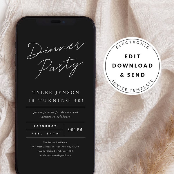 Minimal Dinner Party Invitation for Any Occasion, Digital Mobile Invitation Download, Simple Modern Birthday Dinner Invitation, Text Evite