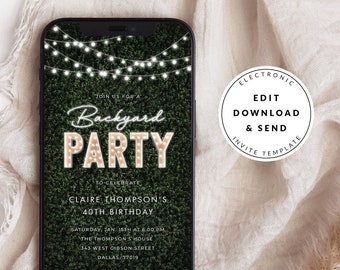 Marquee Light Any Party Invitation, Digital Mobile Invitation Download, Backyard Party, Summer Party, Bachelorette Party Text Message Invite