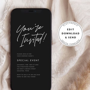 Simple Minimal Electronic Invitation Template, Custom Digital Download, You’re Invited Text Invitation, Modern Mobile Phone Event Invitation