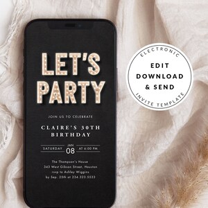 Marquee Editable Electronic party invitations, Smartphone Text Invite, Instant Download Invitation Template, Birthday Party, Dinner party