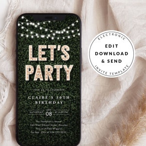 マーキーライトパーティー電子招待、電子招待テンプレート、あらゆるイベントのテキストメッセージ招待、デジタル招待、携帯電話招待