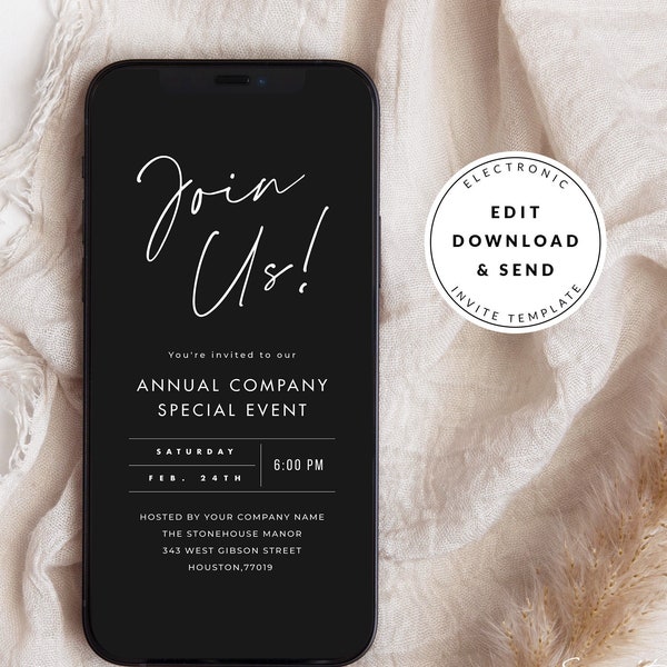 Minimal Business Invitation, Custom Digital Mobile Text Message Invite, Retirement Party, Corporate Event, Launch Party, Happy Hour Meeting