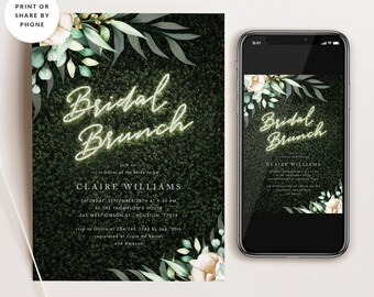 Neon Light Bridal Brunch Invitation Template, Printable Digital Download, Floral Bridal Shower Brunch Invitation, DIY Modern Shower Invite