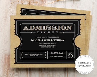 Black Ticket Invitations, Party Invitations, Vintage Ticket Style Invite, Printable Event Tickets, Unique Invitations, Editable Template
