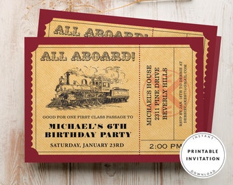 Train Ticket Invitations, Train Birthday Party Invitation Template, Boys Birthday Invite, Printable Ticket, Editable Invitation Train Theme