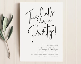 Stylish Modern Printable Party Invitation Template, Editable Download, Boho, Any Age Birthday Invite for Woman or Man, Teen bday Celebration
