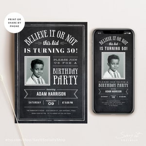 Divertenti inviti di compleanno con foto d'epoca, invito elettronico per adulti, biglietto stampabile, invito elettronico tramite SMS, per qualsiasi età, download immediato
