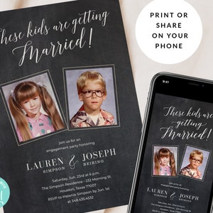 Fun Engagement Party Invitation template, Engagement Party Evite, Printable, Online invitation, Digital Invite, Old Childhood Photos