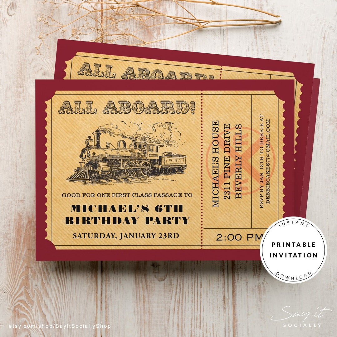 Train Ticket Invitations, Train Birthday Party Invitation Template, Boys Birthday Invite
