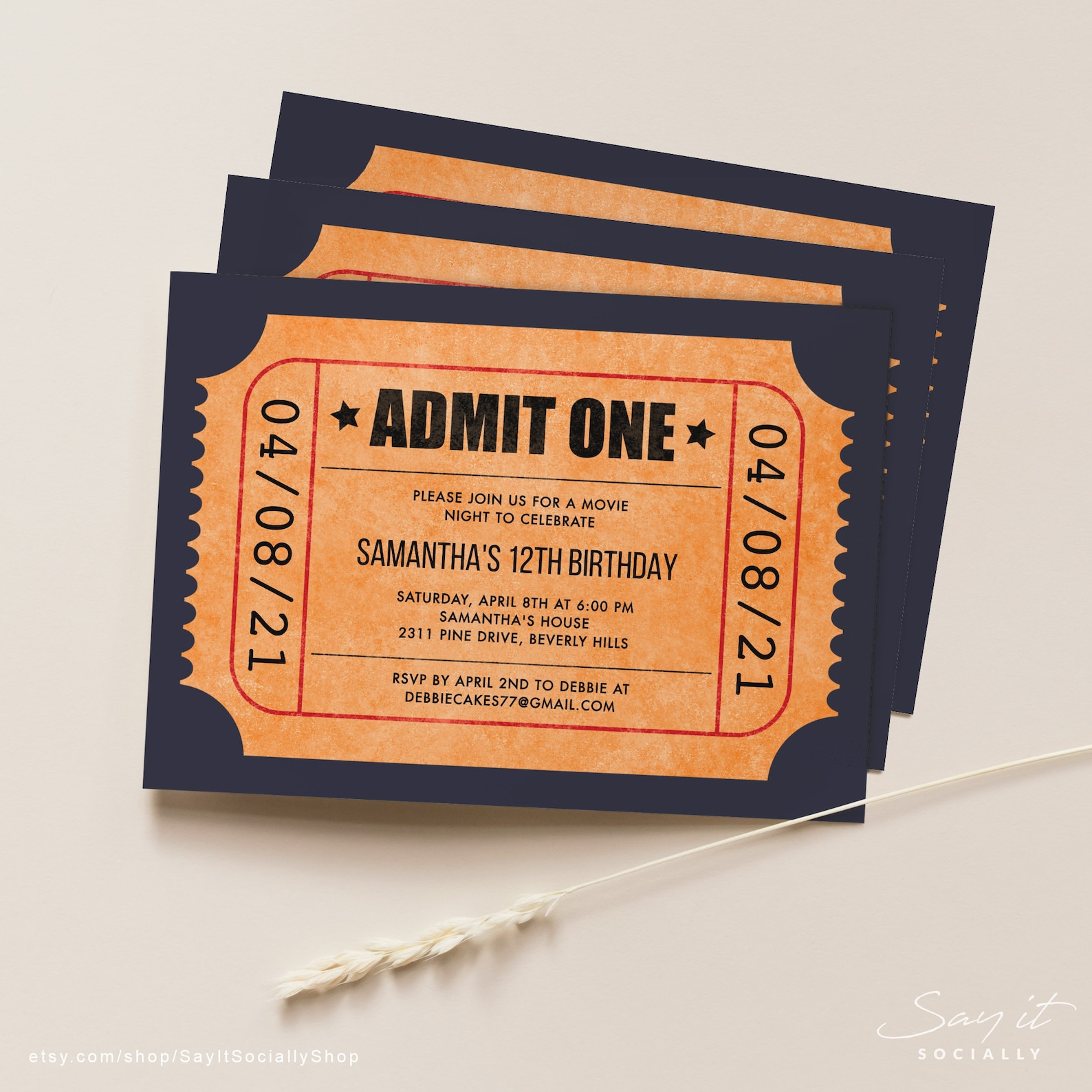 Movie Ticket Invitations Template Admit One Invitation - Etsy