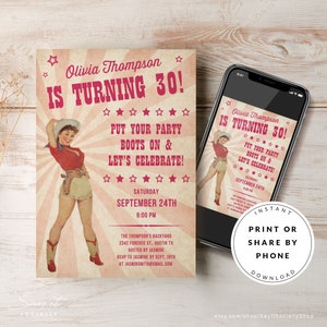 Cowgirl Birthday Invitation Template, Country Western Themed Invite, Electronic Invitations, Printable Download, Text Message Evite, Rodeo