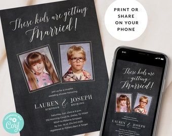 Fun Wedding Shower Invitation template, Evite, Printable Wedding Shower Invitation, Digital Invite, Online invitation, Old Childhood Photo