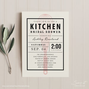 Modern Bridal Kitchen Shower Invitation Template, Printable Digital Invite, Cooking Bridal Shower, Stock the Kitchen Themed Bridal Shower