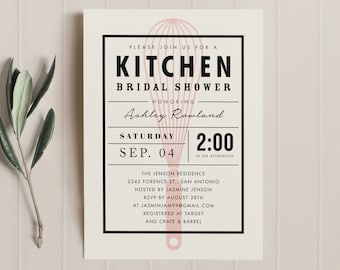 Moderne bruids keuken douche uitnodiging sjabloon, afdrukbare digitale uitnodiging, koken bruids douche, voorraad de keuken thema bruids douche