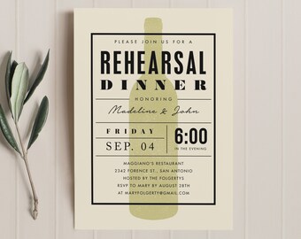 Modern Wine Wedding Rehearsal Dinner Invitation Template, Printable Digital Download, Winery Wedding Rehearsal Dinner, Wine Vineyard Invite