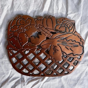 1980s Vegetable Basket Shaped Cast Iron Trivet