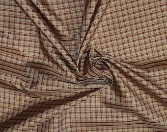 Pure Silk Brick Gingham, Beige and Christmas Burgundy Check Drapery and Upholstery Fabric - Sold by the Yard