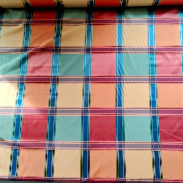 Silk Plaid Striped Upholstery Fabric Drapery- Sold by the Yard