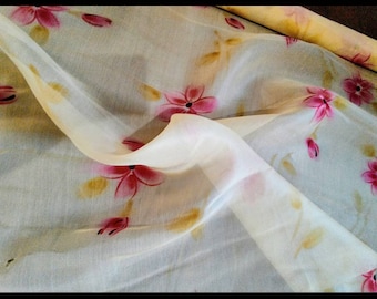 Gorgeous Pink and Yellow Floral Chiffon Fabric - Sold by the Yard