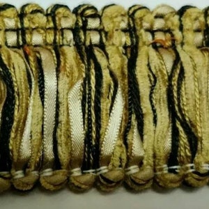 2&quot; Black, Gold & Tan Embellishment Fabric Trim - Sold By the Yard