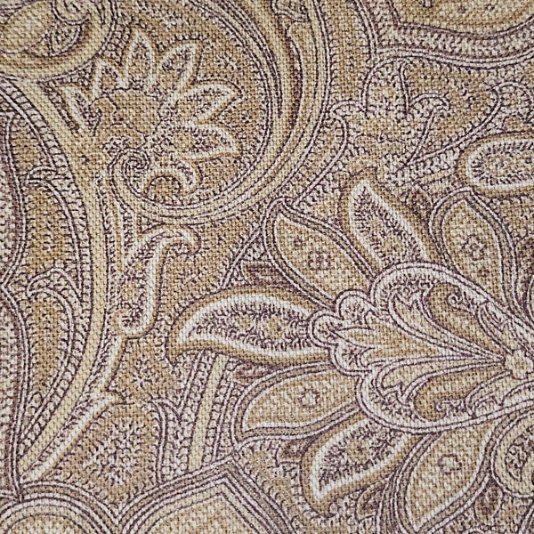 Brown, Beige and Tan P. Kauffman Vintage Baroque Paisley Fabric Made in the US - By the Yard
