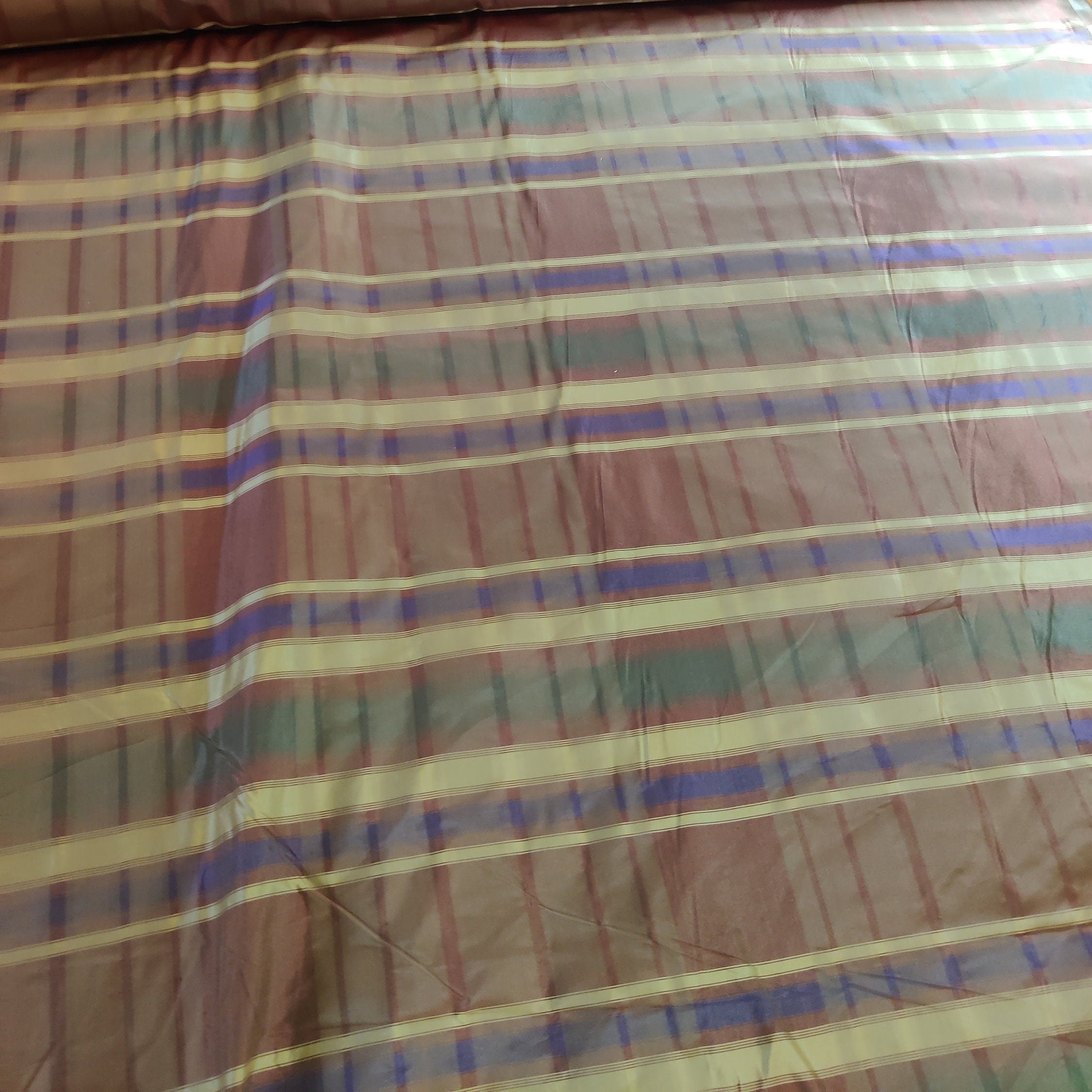 Brown, Purple, Gold  Striped Pure Silk, Apperal, Upholstery, Drapery Fabric- Sold By the Yard