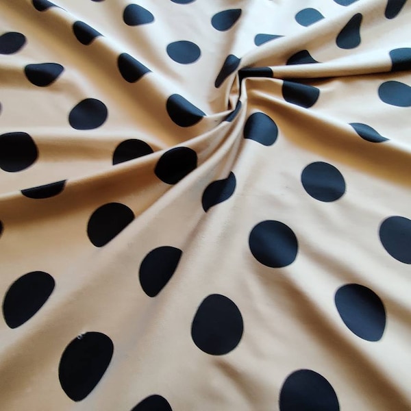 Gorgeous Luxuries Tan/ light brown and Black Polka Dot Silk Apparel, Upholstery and Drapery Fabric- Sold by the Yard