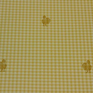 Vintage Check Gingham Embroidered ROOSTERS Yellow and WHITE ALMOND Fabric French Country - Sold By Yard