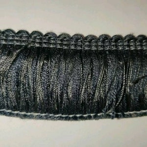 1  3/4&quot; Black & Grey Fabric Brushed Trim Embellishment -Sold By the Yard