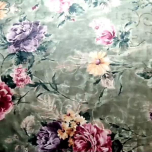 Gorgeous Hunter Green Pink and Yellow Peony Floral Print Fabric Upholstery Drapery - Fabric By the Yard