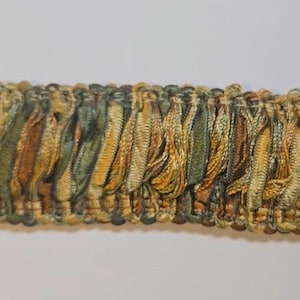 1 1/4&quot; Green, Brown & Gold Fabric Brushed Trim Embellishment -Sold By the Yard