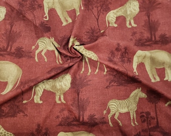Beautiful Beige Gray Animal Vintage Premium Silk ELEPHANT Exotic Fabric - Fabric by the Yard
