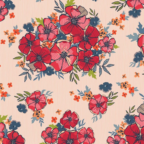 The Flower Fields by Maureen Cracknell for Art Gallery Fabrics,  Blooming Burst Sunrise FLF85900, Sold in HALF yard Increments