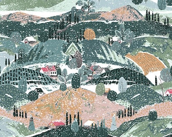 Wintertale by Katarina Roccella for Art Gallery Fabrics, WNT12262 Snowy Hills, Quilting and Apparel Fabric, Sold in HALF yard Increments