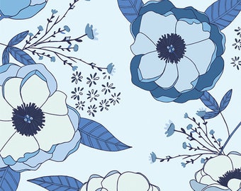 True Blue Collection by Maureen Cracknell for Art Gallery Fabrics, Sprinkled Peonies Azul TBL89503, Sold in HALF yard Increments
