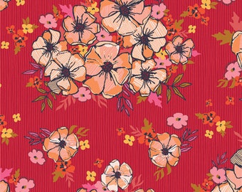 The Flower Fields, by Maureen Cracknell for Art Gallery Fabrics,  Blooming Burst Sunset FLF85909, Sold in HALF yard Increments