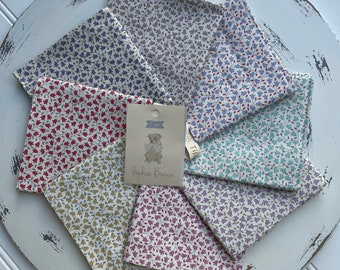 Tilda The Sophie  Basics Collection Fat Eight Bundle 8 Fabrics, Vintage Flowers in red, blue, purple, yellow and green. TIL300071