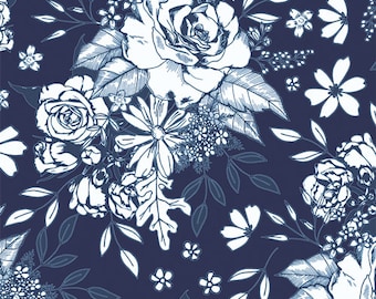 True Blue Collection by Maureen Cracknell for Art Gallery Fabrics, Floral Universe Midnight TBL89515, Sold in HALF yard Increments