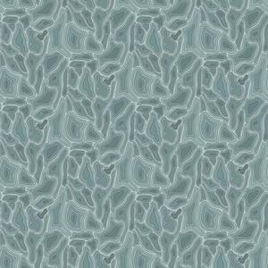 May include: Seamless pattern featuring a topographical design in shades of teal and gray. The abstract illustration has a layered effect, creating a sense of depth and texture. The design is repeated across the surface.