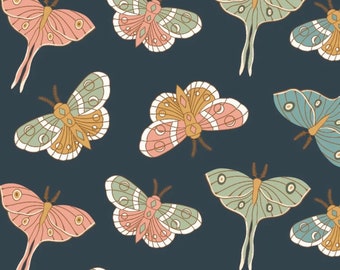 Moonbeam Dreams by Amanda Grace for Poppie Cotton Fabrics, Lunar Moth Night MD23852, Modern Quilting Fabric, Sold in HALF yard Increments