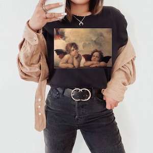 Two Bored Angels Putti Chubby Cherubs Winged Angels Unisex T-Shirts Art History Museum Lovers Vatican Art Raphael Sistine Chapel Cupid Eros